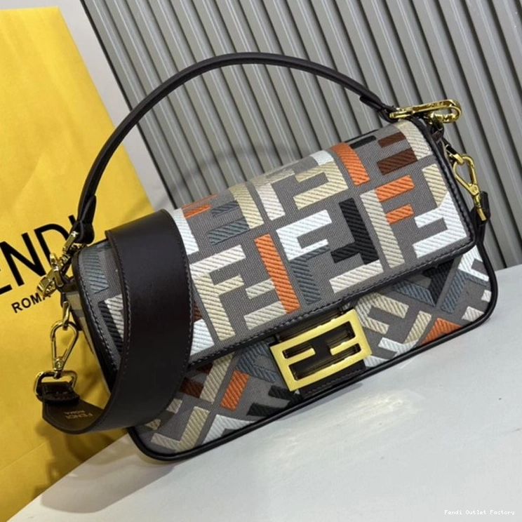 Cheap HOT Bag Fendi Baguette Multi Grey Canvas FF Motif In Medium 0707